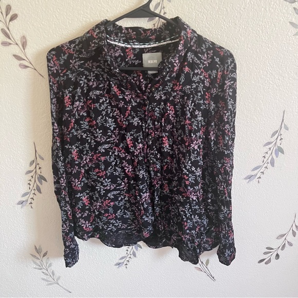 Anthropologie Lined Black Floral Button Up - Picture 1 of 6